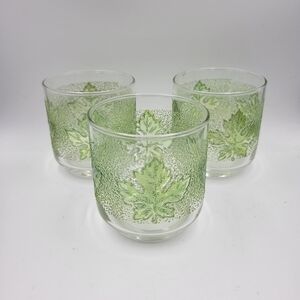 Vintage Libbey Green Oak Leaf Juice Glasses - set of 3